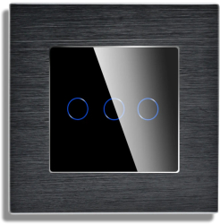 Intrerupator Triplu cu Touch din Sticla si Rama de Aluminiu LUXION RF433 Negru 