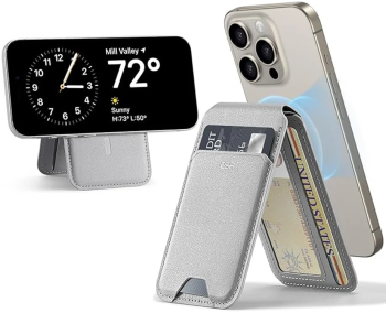 Suport de Birou Tip Portofel din Piele Ecologica - ESR Holder MagSafe HaloLock - Natural Titanium 
