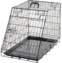 Cusca pentru caine metal plastic cu maner transport pliabila negru 47x77x60 cm