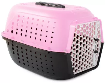 Cusca/geanta pentru transport caine/pisica Verk Group plastic roz si alb 48x32x30 cm