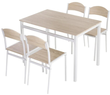 Masa pentru sufragerie/bucatarie + 4 scaune MDF metal maro si alb 105x65x76.5 cm 