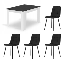 Masa pentru sufragerie/living + 4 scaune Kara Artool lemn alb si negru 120x80x75 cm 