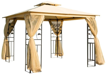 Pavilion/foisor pentru gradina/terasa cadru metalic cu perdele galben 3x3x2.65 m 