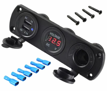 Priza de Bricheta Universala etansa cu Voltmetru si incarcare 2 x USB pentru vehicule offroad ATV SSV quad moto sau utila 