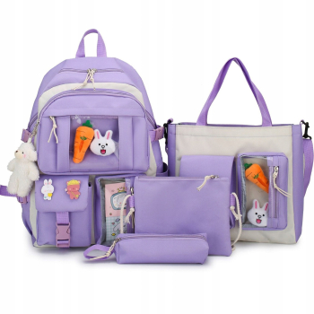 Set 4-in-1 pentru Scolari sau Prescolari - rucsac geanta de umar plic elegant penar culoare VIOLET cu IEPURAS Cod AVX-WT- 