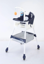 Baby dining chair Baby dining chair-color dark blue high chair + universal wheel + cushion 