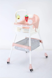 Baby dining chair Baby dining table chair-color pink high chair + universal wheel + cushion 