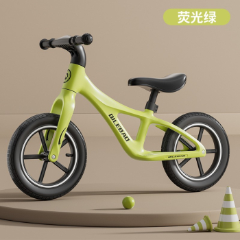 Childrens balance bike without pedals 2 in 1 sliding scooter - Color fluorescent green 14 inches 