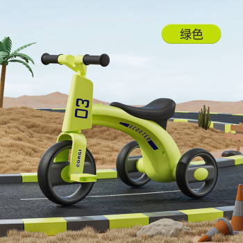 Childrens three-wheeled baby balance car-bicycle anti-rollover music light-color green 