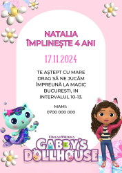 10 invitatii pentru Aniversare copii cu plic inclus tematica Casa de Papusi Gabi personalizabil 