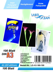 100 Coli Hartie Foto Autoadeziva A3 LabelOcean Premium High Glossy 125g