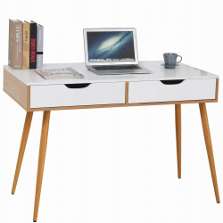 Birou calculator Jumi placa MDF 2 sertare alb si natur 110x50x75 cm 