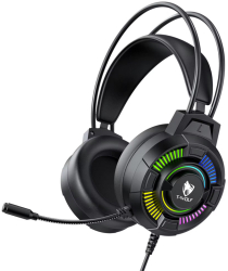 Casti audio pentru gaming T-Wolf cu microfon ajustabil omnidirectional 360 grade efect sunet 7.1 conexiune USB compatibil PC Laptop ilum 