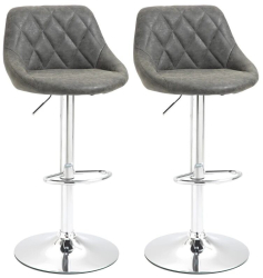 Set 2 scaune de bucatarie/bar Marion rotative piele PU gri si argintiu 51.5x48x83-104 cm