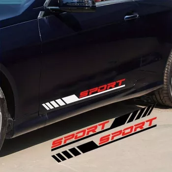Set 2 stickere autoadezive Tuning in doua culori model Racing Stripes V3 dimensiune 58 cm culoare Alb + Rosu 