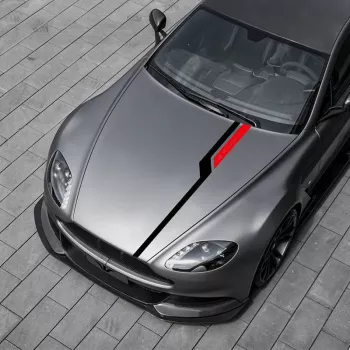 Set sticker autoadeziv Tuning in doua culori model Hood Stripes V3 dimensiune 130 x 10 cm culoare Negru + Rosu 
