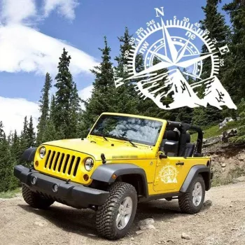 Sticker autoadeziv pentru vehicule Off Road model Kompass dimensiune 44 x 55 cm culoare Alba 