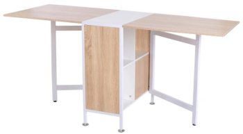 Masa pentru sufragerie/living extensibila MDF metal alb si stejar 3 rafturi interioare 33-169x62x75 cm 