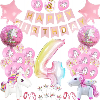 Set baloane din aluminiu cu unicorn pentru aniversare - 4 ani 