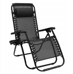 Sezlong pentru gradina metalic pliabil negru max 120 kg 188x64x107 cm Jumi 