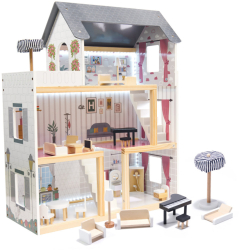 Casa de papusi din lemn MDF cu mobilier 78cm lumina LED 