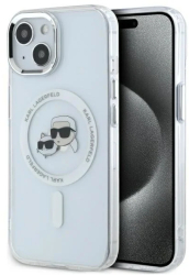 Husa pentru iPhone 14 - Karl Lagerfeld IML MagSafe KLHMP14SHLSKCH - White Metal Karl&Choupette Head 
