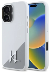 Husa pentru iPhone 16 - Karl Lagerfeld Silicone KLHMP16SSCMKMPCH - White Shadow Metal Initial 