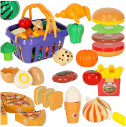 Set legume si fructe de taiat cu 26 elemente asortate in cos 