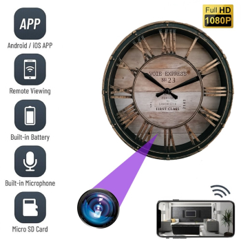 Camera Spion WIFI TSS-MCPM20 Ascunsa in Ceas de Perete cu Diametru de 20 cm 5MP Full HD Inregistrare Audio-Video si Aplicatie Live 