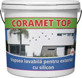 Vopsea lavabila de exterior cu silicon Coramet TOP Culoare alba pe baza de dispersie apoasa 2 5 litri