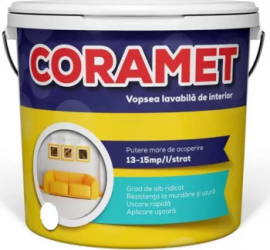 Vopsea lavabila de interior Coramet TOP Culoare alba pe baza de rasini acrilice 2 5 litri 
