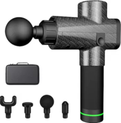 Aparat de Masaj KlaussTech Tip Pistol 4 Capete detasabile Baterie Lithium-Ion reincarcabila Buton ON/OFF Iluminat Autonomie 2 h 