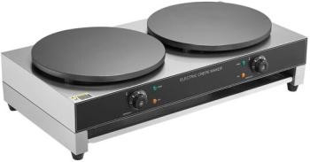 Plita pentru clatite profesionala cu 2 posturi Inox putere 3400 W diametru 2x400 mm control al temperaturii 50-300&deg C dimensiune 865 