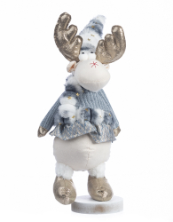 Decoratiune Craciun Ren cu caciulita alb cu albastru si auriu 50cm 