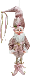 Decoratiune Craciun Spiridus Elf din catifea roz Inaltime 40cm 