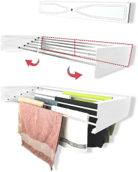 Uscator de rufe retractabil de perete 95 cm Indoor/ outdoor Design decorativ Economiseste spatiu Metal si aluminiu Max 20 kg rufe Alb 