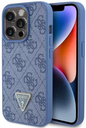 Husa pentru iPhone 15 Pro - Guess Leather 4G Triangle Strass GUHCP15LP4TDPB - Blue 