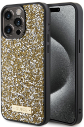 Husa pentru iPhone 15 Pro - Guess Rhinestone Metal Logo GUHCP15XPFGSBSD - Yellow 