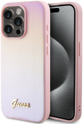 Husa pentru iPhone 15 Pro Max - Guess Saffiano Iridescent Script GUHCP15XPSAIRSP - Pink 