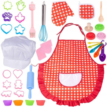 Set 39 accesorii bucatarie copii accesorii cofetarie sucitor forme prajitura sort manusa si boneta 
