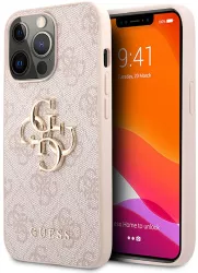 Husa pentru iPhone 13 Pro - Guess Leather 4G Metal Logo GUHCP13L4GMGPI - Pink 