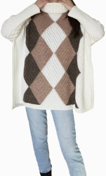 Pulover dama Ella tip poncho cu guler inalt si maneca lunga tricotat acril multicolor universal 
