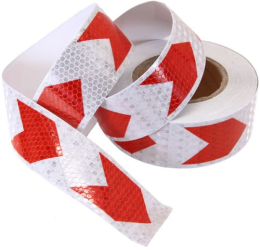 Banda reflectorizanta adeziva 5CM x 25M alba cu sageata rosie 
