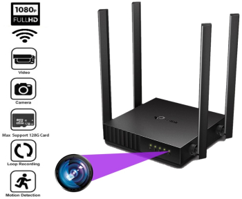 Camera Spion TSS-C54N Ascunsa in Router Wireless WIFI Full HD Audio-Video Detectia miscarii cu Card Micro SD de 32GB Inclus 