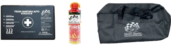 Kit Rutier Omologat - Stingator Spray 1000ml + Trusa Medicala + Geanta Depozitare 