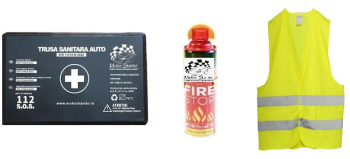 Kit Rutier Omologat - Stingator Spray 1000ml + Trusa Medicala + Vesta Reflectorizanta 