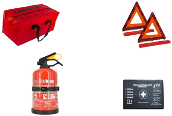 Kit Siguranta Auto Omologat Geanta depozitare Trusa medicala Stingator P1 cu suport Triunghiuri reflectorizante aditivi auto