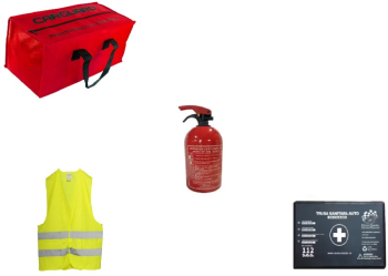 Kit Siguranta Auto Omologat Geanta depozitare Trusa medicala Stingator pulbere P1 Vesta 