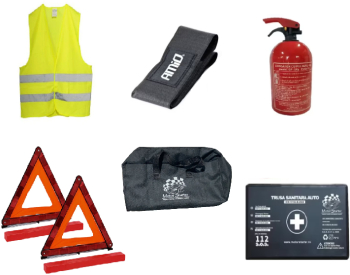 Kit siguranta auto omologat R.A.R. - Stingator P1 cu Suport Trusa Medicala Vesta 2 Triunghiuri Geanta Depozitare 