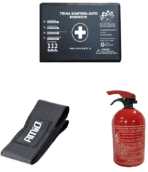 Kit siguranta auto omologat R.A.R. - Trusa Medicala Stingator P1 Suport Velcro 